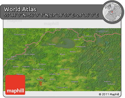 Satellite 3D Map of the Area around 55° 56' 31" N, 28° 7' 30" E