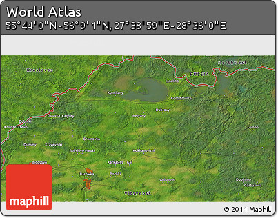 Satellite 3D Map of the Area around 55° 56' 31" N, 28° 7' 30" E
