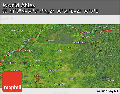 Satellite 3D Map of the Area around 55° 56' 31" N, 28° 7' 30" E