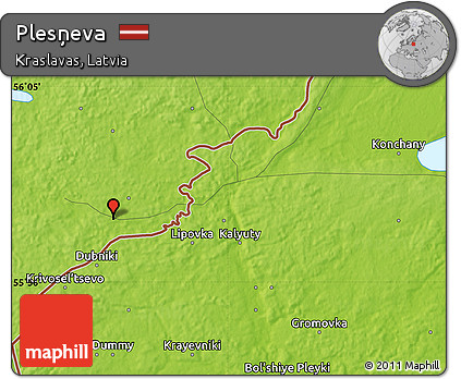 Physical Map of Plesņeva