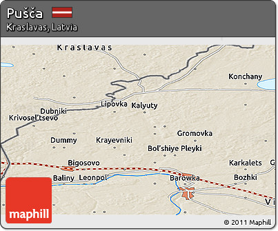 Shaded Relief Panoramic Map of Pušča