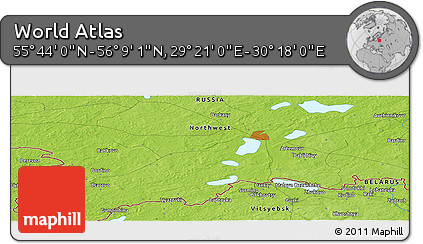 Physical Panoramic Map of the Area around 55° 56' 31" N, 29° 49' 30" E