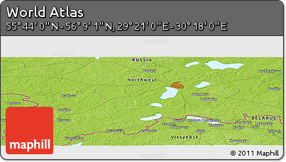 Physical Panoramic Map of the Area around 55° 56' 31" N, 29° 49' 30" E