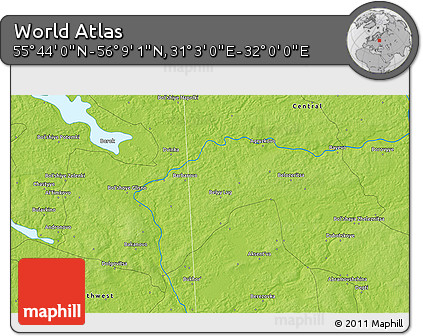 Physical 3D Map of the Area around 55° 56' 31" N, 31° 31' 29" E