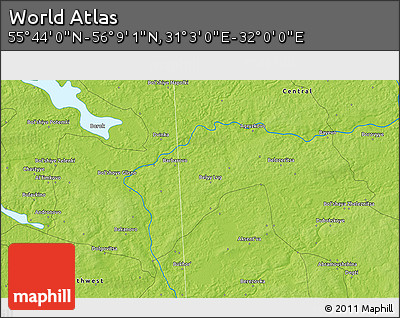 Physical 3D Map of the Area around 55° 56' 31" N, 31° 31' 29" E