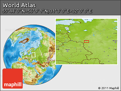 Physical Location Map of the Area around 55° 56' 31" N, 31° 31' 29" E