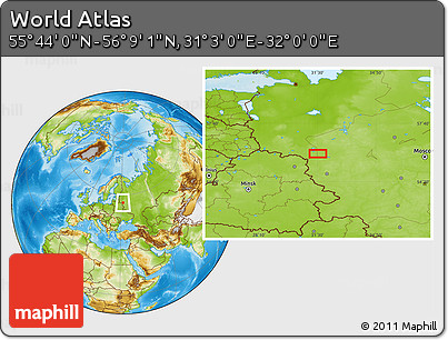 Physical Location Map of the Area around 55° 56' 31" N, 31° 31' 29" E