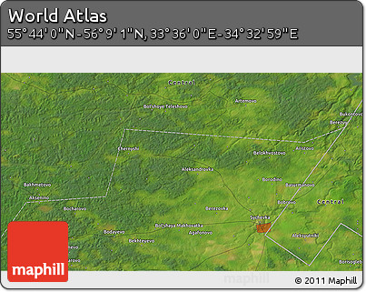 Satellite 3D Map of the Area around 55° 56' 31" N, 34° 4' 30" E