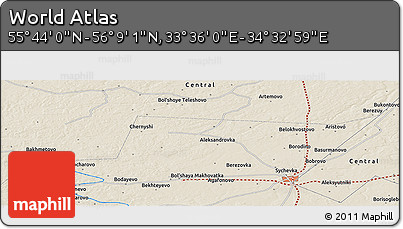 Shaded Relief Panoramic Map of the Area around 55° 56' 31" N, 34° 4' 30" E