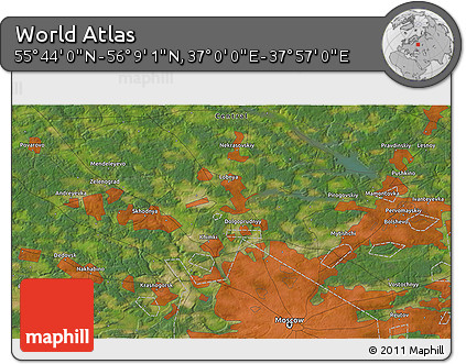 Satellite 3D Map of the Area around 55° 56' 31" N, 37° 28' 30" E