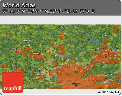 Satellite 3D Map of the Area around 55° 56' 31" N, 37° 28' 30" E