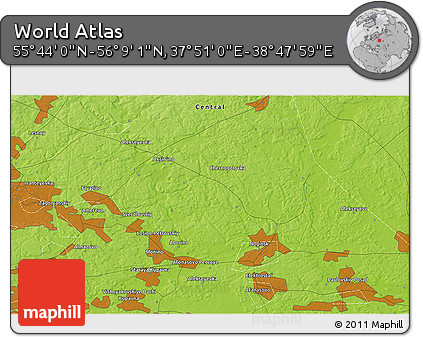 Physical 3D Map of the Area around 55° 56' 31" N, 38° 19' 30" E