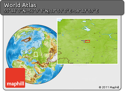 Physical Location Map of the Area around 55° 56' 31" N, 38° 19' 30" E