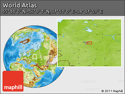 Physical Location Map of the Area around 55° 56' 31" N, 38° 19' 30" E