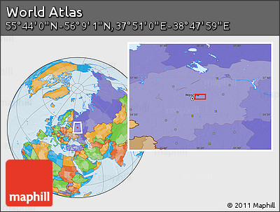 Political Location Map of the Area around 55° 56' 31" N, 38° 19' 30" E