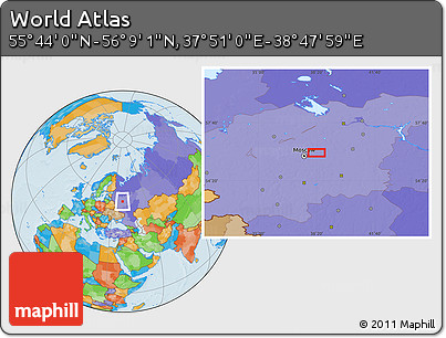 Political Location Map of the Area around 55° 56' 31" N, 38° 19' 30" E