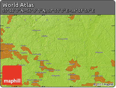 Physical Map of the Area around 55° 56' 31" N, 38° 19' 30" E