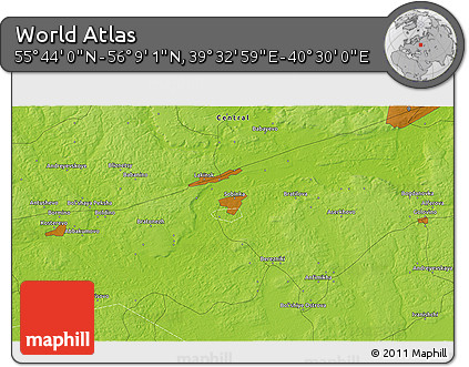 Physical 3D Map of the Area around 55° 56' 31" N, 40° 1' 29" E