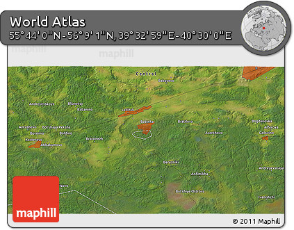 Satellite 3D Map of the Area around 55° 56' 31" N, 40° 1' 29" E