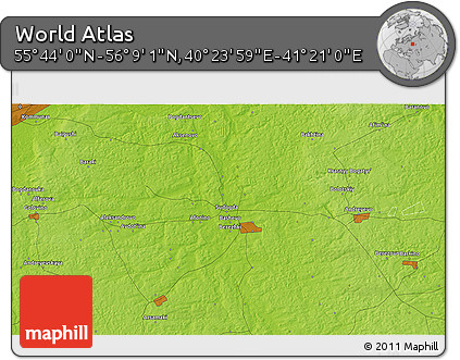 Physical 3D Map of the Area around 55° 56' 31" N, 40° 52' 30" E