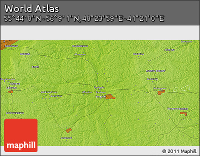 Physical 3D Map of the Area around 55° 56' 31" N, 40° 52' 30" E
