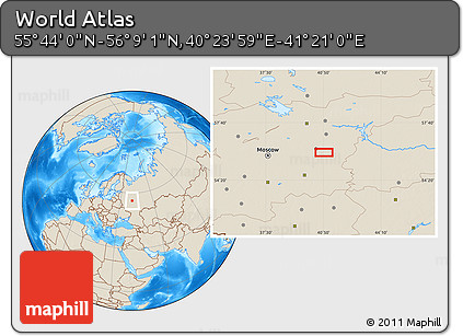 Shaded Relief Location Map of the Area around 55° 56' 31" N, 40° 52' 30" E