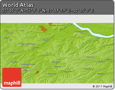 Physical 3D Map of the Area around 55° 56' 31" N, 44° 16' 29" E