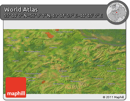 Satellite 3D Map of the Area around 55° 56' 31" N, 44° 16' 29" E