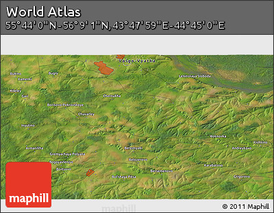 Satellite 3D Map of the Area around 55° 56' 31" N, 44° 16' 29" E