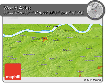 Physical 3D Map of the Area around 55° 56' 31" N, 45° 7' 30" E