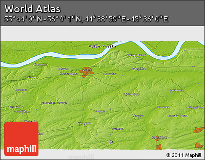 Physical 3D Map of the Area around 55° 56' 31" N, 45° 7' 30" E