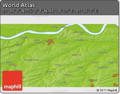 Physical 3D Map of the Area around 55° 56' 31" N, 45° 7' 30" E