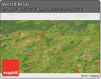 Satellite 3D Map of the Area around 55° 56' 31" N, 45° 7' 30" E