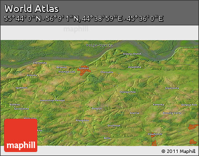 Satellite 3D Map of the Area around 55° 56' 31" N, 45° 7' 30" E