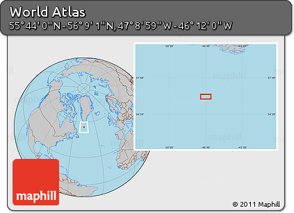 Gray Location Map of the Area around 55° 56' 31" N, 46° 40' 29" W