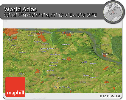 Satellite 3D Map of the Area around 55° 56' 31" N, 47° 40' 29" E