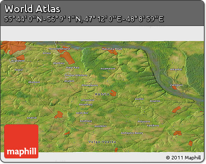 Satellite 3D Map of the Area around 55° 56' 31" N, 47° 40' 29" E