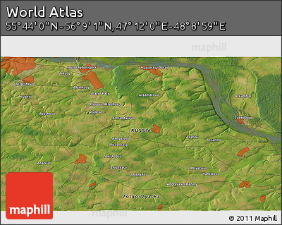 Satellite 3D Map of the Area around 55° 56' 31" N, 47° 40' 29" E