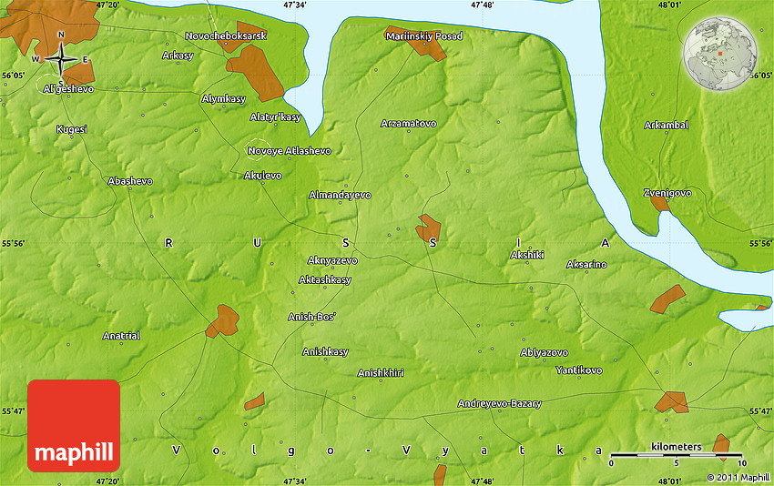 Physical Map of Novocheboksarsk