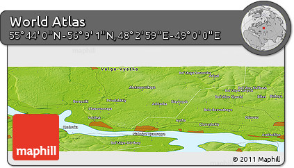 Physical Panoramic Map of the Area around 55° 56' 31" N, 48° 31' 29" E