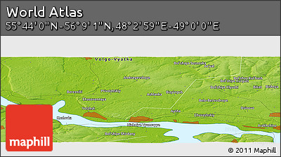 Physical Panoramic Map of the Area around 55° 56' 31" N, 48° 31' 29" E