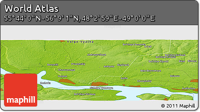 Physical Panoramic Map of the Area around 55° 56' 31" N, 48° 31' 29" E