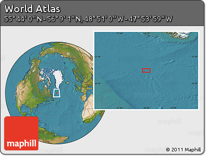 Satellite Location Map of the Area around 55° 56' 31" N, 48° 22' 30" W