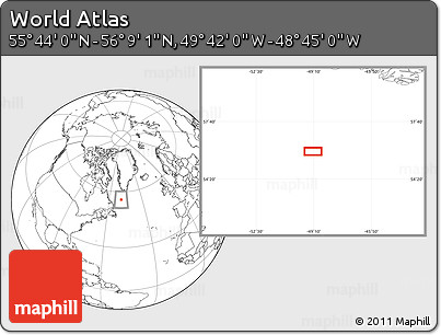 Blank Location Map of the Area around 55° 56' 31" N, 49° 13' 30" W