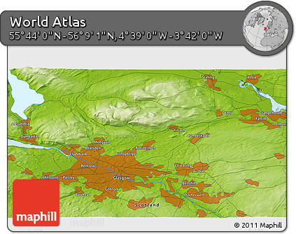 Physical 3D Map of the Area around 55° 56' 31" N, 4° 10' 30" W