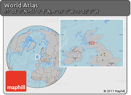 Gray Location Map of the Area around 55° 56' 31" N, 4° 10' 30" W, hill shading