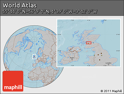 Gray Location Map of the Area around 55° 56' 31" N, 4° 10' 30" W, hill shading