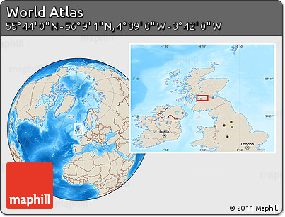 Shaded Relief Location Map of the Area around 55° 56' 31" N, 4° 10' 30" W