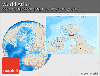 Shaded Relief Location Map of the Area around 55° 56' 31" N, 4° 10' 30" W