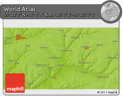 Physical 3D Map of the Area around 55° 56' 31" N, 50° 13' 30" E